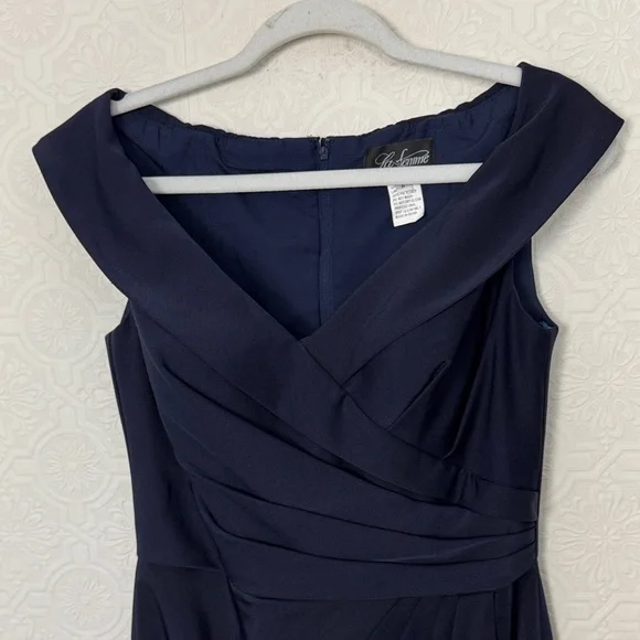 La Femme 25206 Surplice Off The Shoulder Navy Blue Evening Dress Maxi Gown Event